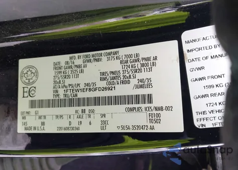 2016 Ford F-150 Platinum z USA, uszkodzony, nr VIN 1FTEW1EF8GFD26921